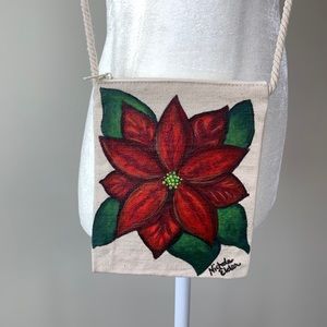 Holiday Purse Small Canvas Painted Poinsettia